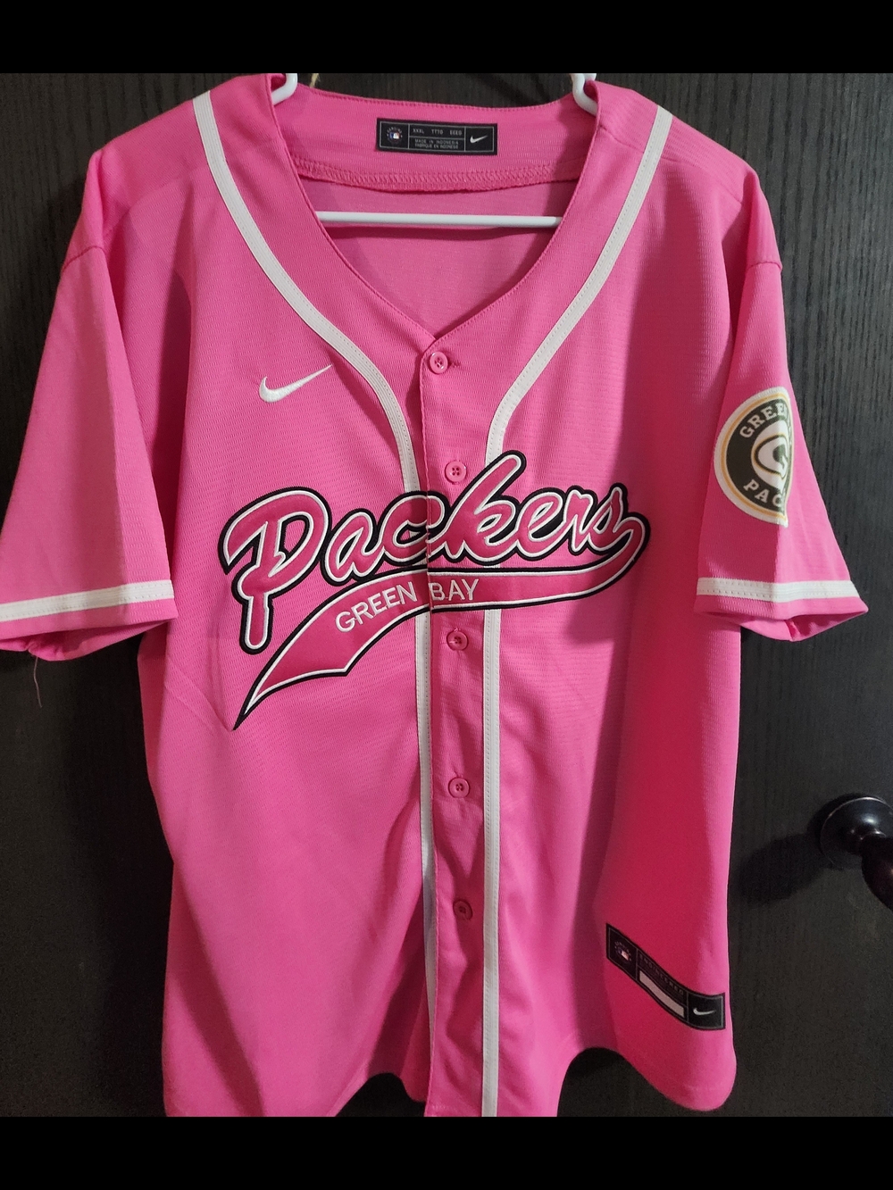 Nike Green Bay Packers Pink Baseball Jersey